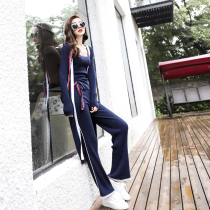 European Station Port Taste Net Red Casual Suit Women Spring 2022 New Harnesses Horn Broadlegged Pants Knit Three Sets