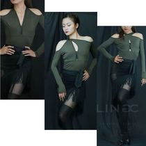 Amanda dancers BLINGC new Latin dance womens long-sleeved top dance jumpsuit off-the-shoulder sexy versatile