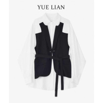 (Hong Kong designer brand) Contrast color shirt female design sense niche fake two dark black top suit collar