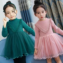 Childrens clothing girls autumn and winter clothes plus velvet thickened princess dress without velvet mesh dress 3-12 years old base skirt girl skirt