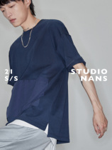 (NANS) heavy cotton shuttle loom large pocket split splicing side open fork profile TEE PATCHWORK TEE