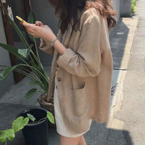  Cotton and linen small suit jacket womens 2021 spring and autumn new Korean loose casual chic linen suit retro top