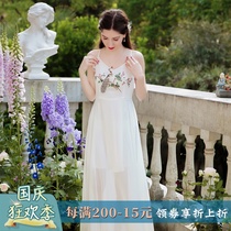 Peacock language summer limited edition chiffon City Style embroidery sling retro fairy style holiday dress