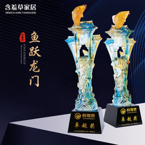 (Yuyue Dragon Gate) High-grade glass trophy Crystal ancient lettering medals Annual meeting awards commemorative mold opening customization