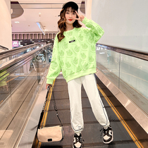 Girl Spring Clothing Trendy Children Suit CUHK Childrens Nets Red Fried Street 2022 New Ocean Gas Sports Two Sets Spring Autumn