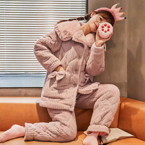 Coral Velvet Pajamas Woman Winter Thickness and Hanging Three Layers of Cotton Net Red Explosion Model 2021 new home suit suit