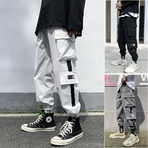 Hong Kong wind ins function overalls mens summer Korean version of loose leg pants Tide brand multi-pocket Joker casual pants