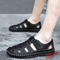 Hong Kong trendy brand mens sandals summer casual soft-soled slippers wear beach shoes mens leather baotou dual-use cool drag