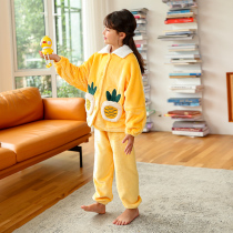 Childrens coral velvet girl pajamas autumn and winter flannel girls home clothes