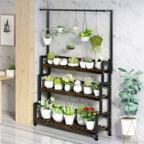 Solid wood Flower shelf Indoor living room Living room Shelf Multilayer Floor Green turquoor Flower Pot rack Iron Art Balcony Multi-Meat Racks