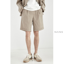 (NANS) Lightweight imitation double pleated flanging elastic waist WIDE pants WIDE SHORTS