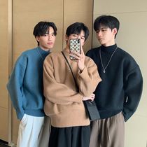 Hualun Fall Winter Couples Black Half Turtleneck Sweater Men Korean Version Loose Thickened Undershirt Knitwear
