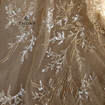 M65 new Taitao luxury champagne gold sequins lace wedding dress clothing fabric designer original material