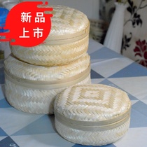 Bamboo woven tea cake box with lid handmade tea containing cartridge lid bamboo basket home bamboo product bamboo basket covered