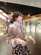 BORAKOO Korea Dongdaemun Winter Champagne nude lace fake two velvet doll shirt