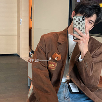 Hualun Autumn Winter Bears Handsome Suit Men Korean Version Trend Loose Casual Suit Winter Net Red Jacket Single West