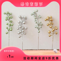 Foreign trade original single simulation pearl fruit string gold and silver fruit inserted in metal feeling berries DIY Christmas decorations