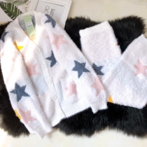 Star pajamas womens autumn and winter soft cotton stars imitation mink cardigan warm and thick home clothing set Net Red