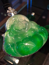 Natural A cargo ice jade pendant jade Guanyin floating flowers full of green jade Buddha Gongyang green Ruyi Myanmar 18K gold inlay