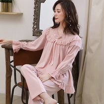 Huina Zi pajamas womens spring and autumn long-sleeved pullover thin section Princess loose elegant court style autumn home wear suit