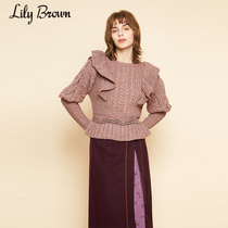 Lily Brown Autumn and winter puff sleeve ruffle twist knit top LWNT194180