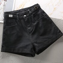 High waist denim shorts female summer black Korean version loose broadleg 2022 spring new fashion A character 100 lap hot pants