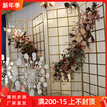 Wedding props iron screen Road introduction stage background decoration screen with flowers wedding welcome area layout floral art