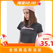 (Radish Cooperative) New Womens T-shirt Womens Short Sleeves Short Crop Skinny Sexy Letter Print T-shirt ins