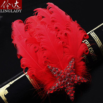 Original European and American personality handmade feathers five-pointed star imitation crystal brooch corsage wedding emcee host accessories