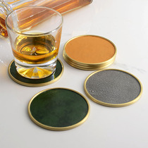Pure copper tea cup insulation coaster ins Wind tea ceremony tea tray simple light luxury high-grade new Chinese leather wine cup tea pad