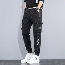 Autumn and winter overalls Mens fashion brand ins loose drawstring feet function ruffian handsome large size casual Port wind versatile pants