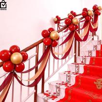 Red decorations pull flag balloon wedding room stairesstairvilla escalatorium wedding handle corridor ribbon