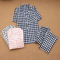 Couple cotton fabric pyjamas short sleeve long pants female summer thinkers home clothes mens pure cotton double layer gauze big code plus fattening plaid