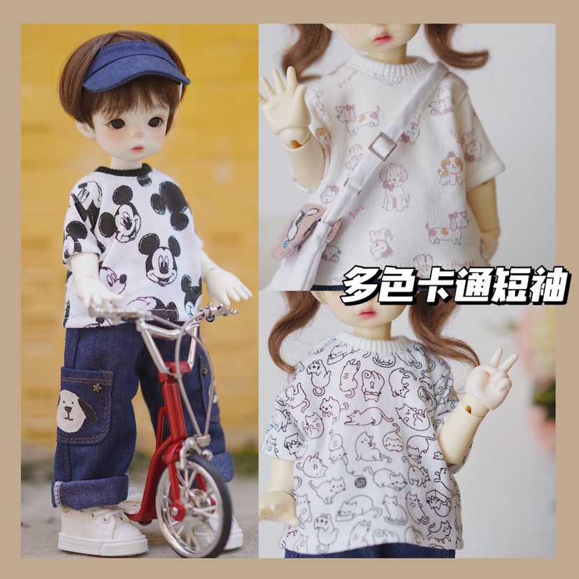 Spot 68bjd 6 min Yosd doll clothes accessories cartoon T shirts short sleeves