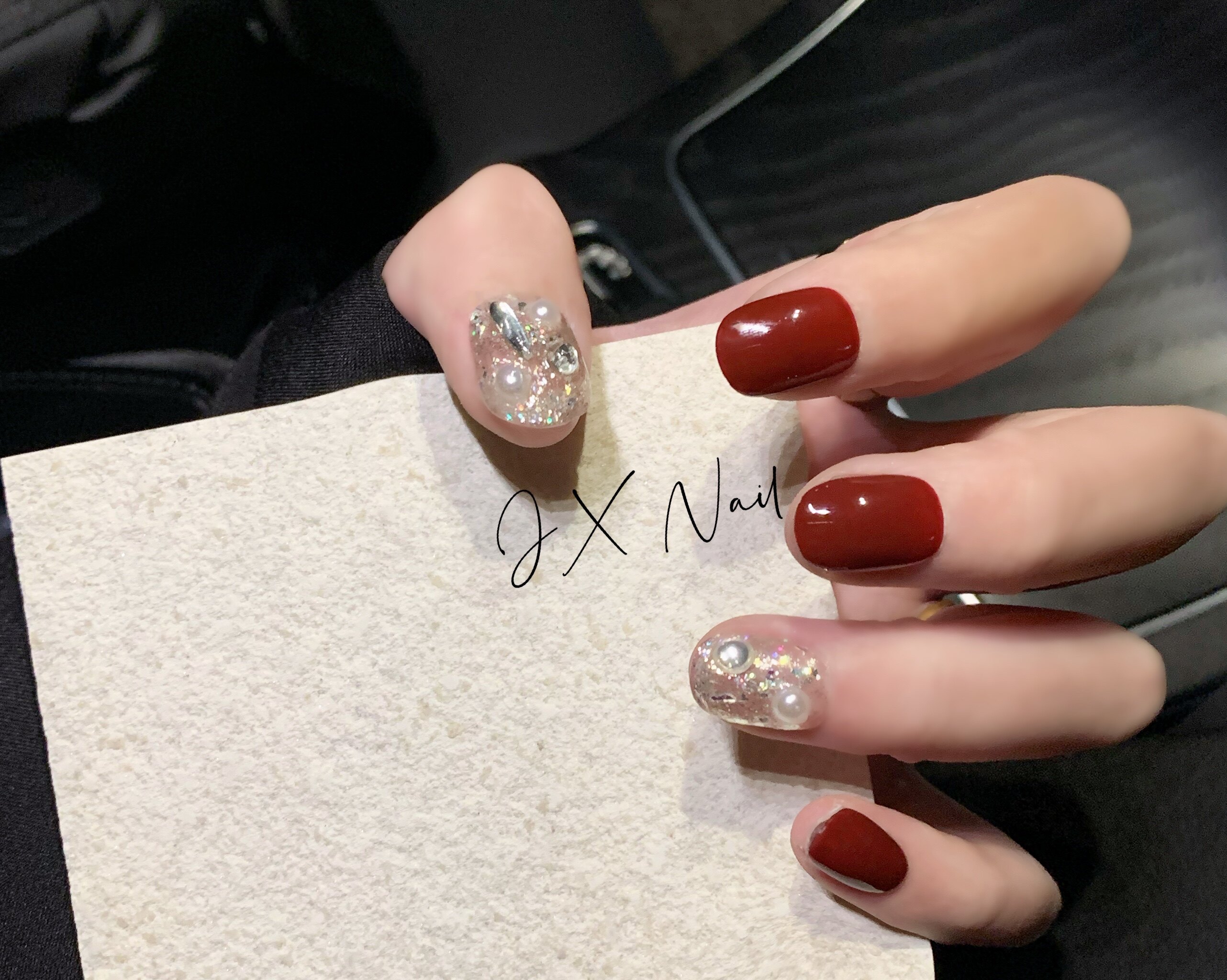 Little Red Book Manicure Sheet Handmade Phototherapy Wearable Nail Sticker New Year Pearl Shiny Red Diamond