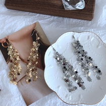 CH Korean style super fairy trampoline flashing wheat ears Street pentagonal star tassel earrings ear clip long female
