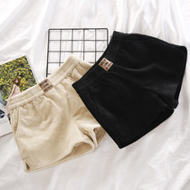 Corduroy shorts women autumn and winter 2021 New loose wear black stripies high waist winter boots pants