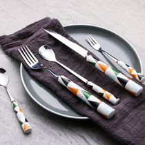 Geometric 304 stainless steel creative steak knife and fork spoon Western food set three-piece set Nordic style