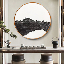 Pure hand painted round oil painting Living room sofa Background wall hanging painting American light luxury New Chinese black and white ink decoration painting