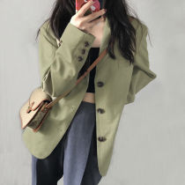 Chic Net Red Spring and Autumn small suit jacket female avocado green Korean loose casual slim suit coat tide