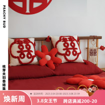 Peach Bud Couple Wedding Red happy words Pillow Bridal wedding with pillow cover pair of wedding houses Arranged Day Ensemble Plush