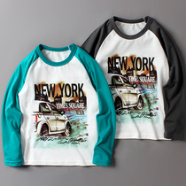 Childrens long-sleeved T-shirt boys cotton base shirt 2021 new spring and autumn models in large childrens western style top tide Korean version