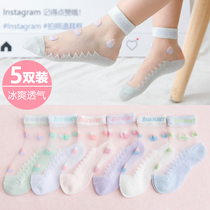 Childrens socks spring and autumn thin summer crystal socks thin ice stockings baby cotton socks girls lace you lace