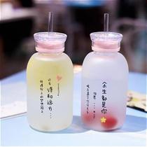 Straw water Cup Korean version f cute ins matte with engraved E-degree glass Net red female student simple Cup