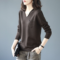 Baoshili V-neck long-sleeved sweater womens loose top casual base sweater sweater 2021 autumn new womens clothing