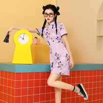 Girl cheongsam young 2021 New National Tide improved sweet cute little dress summer short