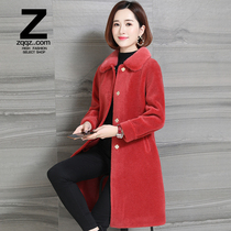 Sheep shearing coat female mink hair collar new medium and long granular wool composite fur one-piece jacket D178