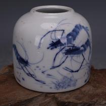 Republic of China Jiangxi porcelain company blue and white fish shrimp picture Shuiyu Jingdezhen old antique porcelain antique collection ornaments