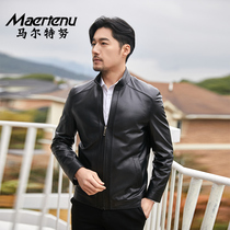  Off-code special leather mens leather casual leather jacket stand-up collar middle-aged leather jacket sheepskin spring and autumn jacket leather coat