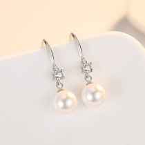 True pearl earrings female diamond and ear ornaments 925 pure silver bead ear crash small temperament ear hook to girlfriend